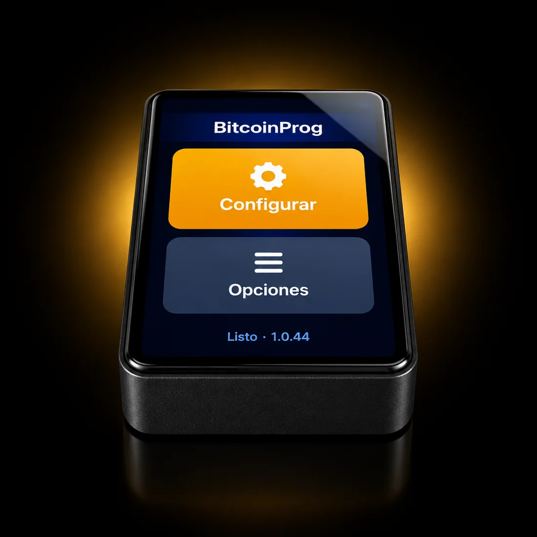 BitcoinProg Wallet, pantalla de inicio con la versión 1.0.44