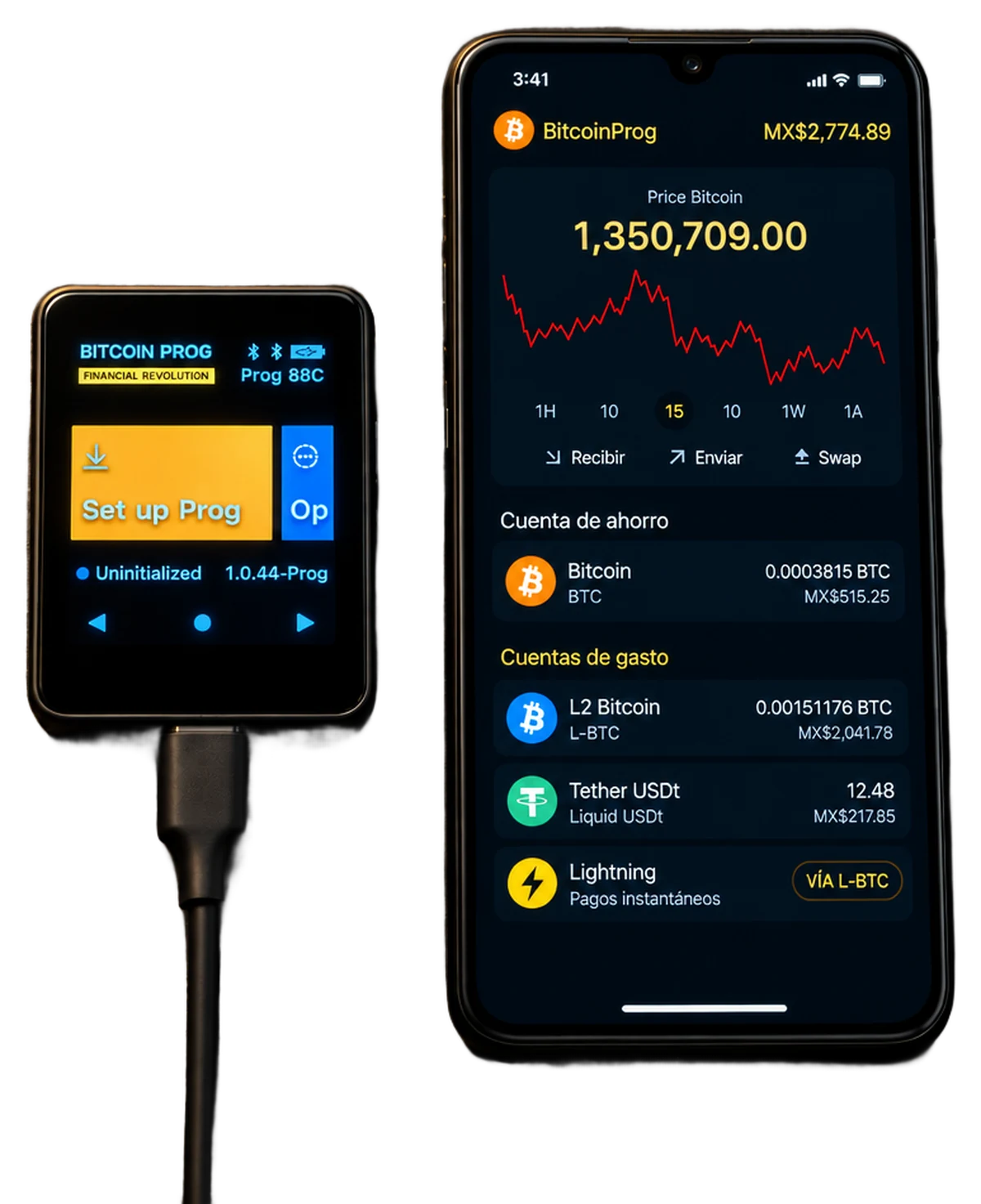 BitcoinProg Wallet junto a la app