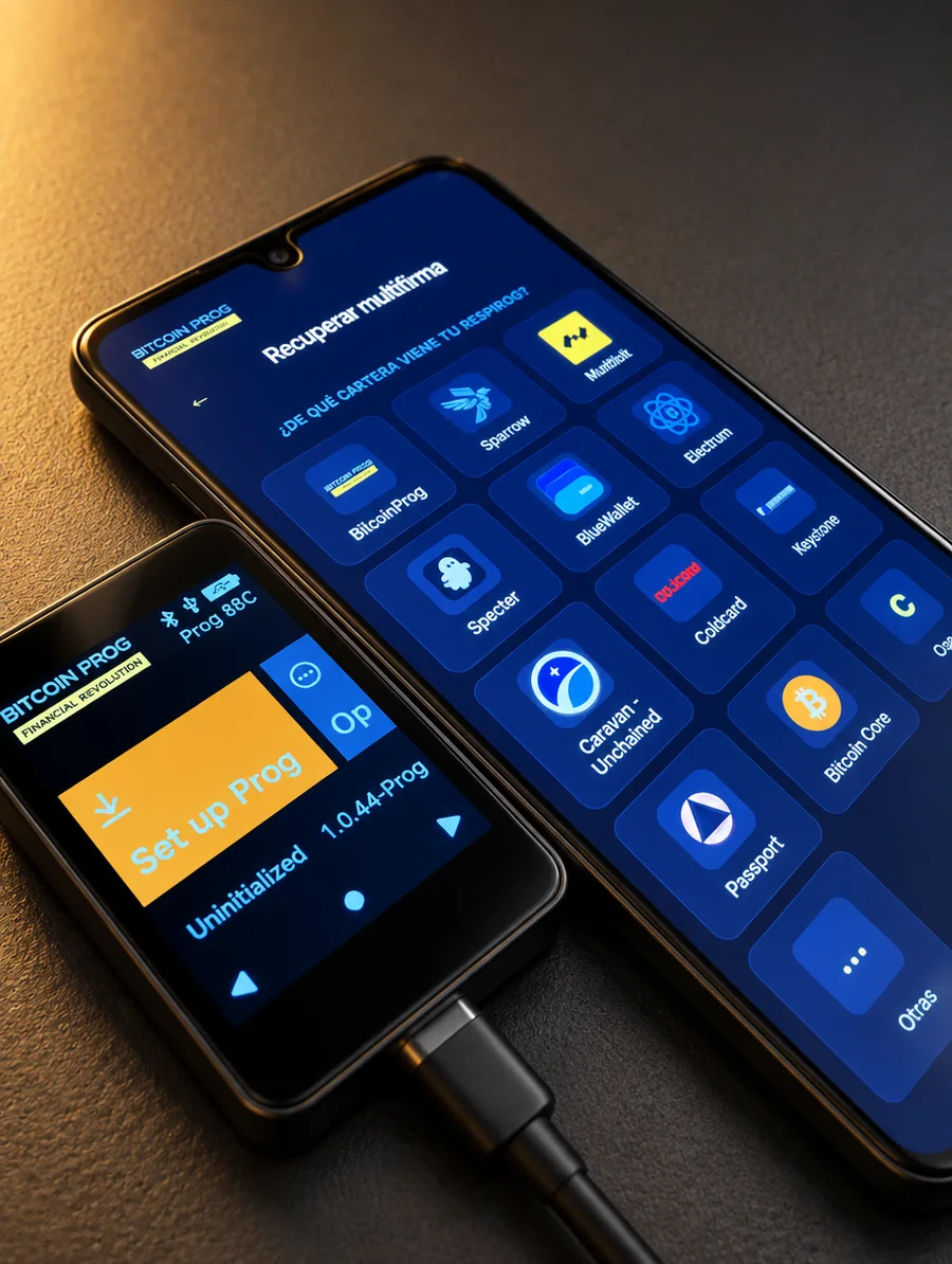 BitcoinProg Wallet junto a la app en «Recuperar multifirma»