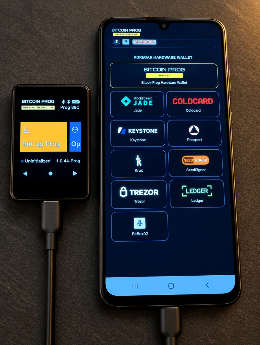 BitcoinProg Wallet junto a la app al agregar una cartera hardware